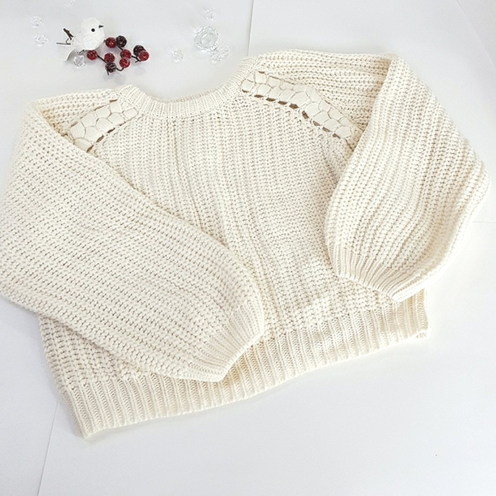 🔖JOA🔥Knitted Balloon Sleeve Cropped Chunky Sweater